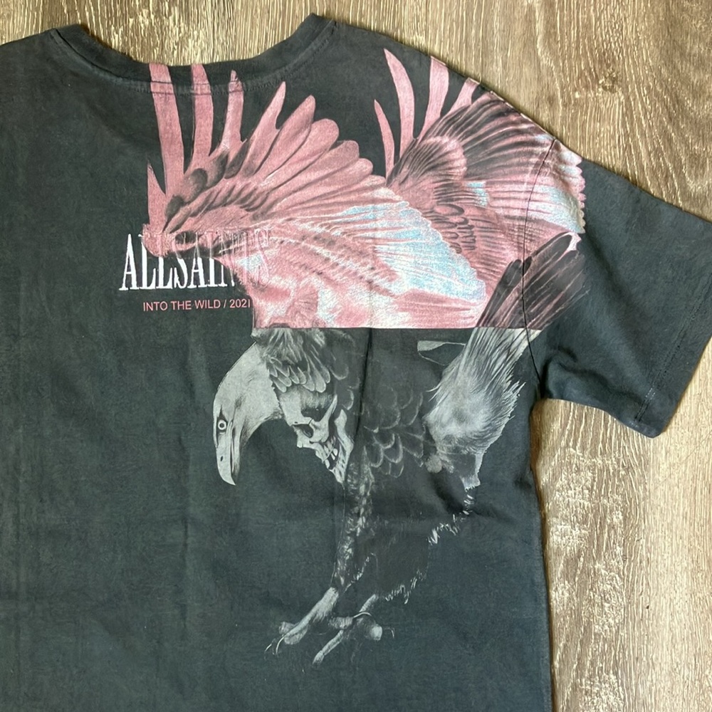 AllSaints Black Short Sleeve Tee with Pink Shoulder Accent - Picture 3 of 12